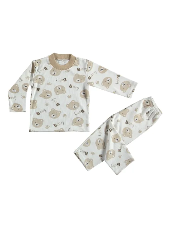 Children's pajamas, cotton, teddy bear print, brown