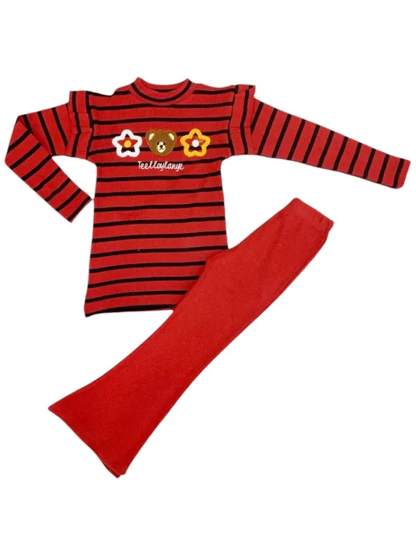 Outfit for girls, with blouse and flared pants, red