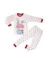 Pijama Fetite, imprimeu cu IEPURAS, alb/rosu