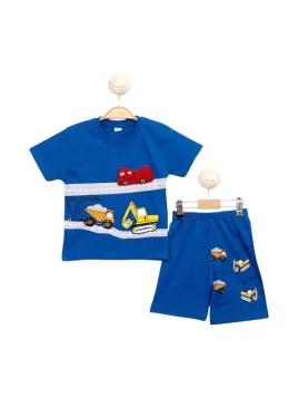 Boys' summer outfit, CAR MASCOT print, blue