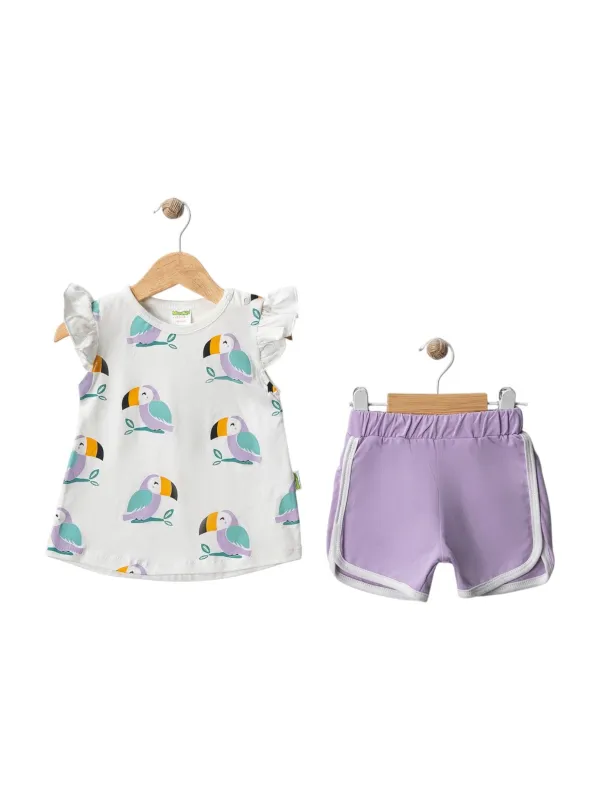 Summer outfit for baby girls, DODO print, purple