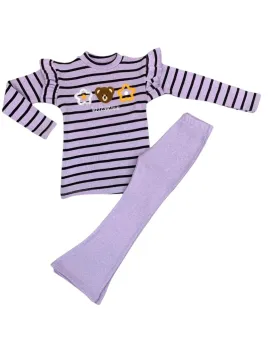 Girls' outfit, ruffled blouse and flared pants, purple