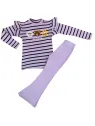 Girls' outfit, ruffled blouse and flared pants, purple