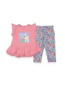 Girls' summer outfit, pink with Lama print and floral tights