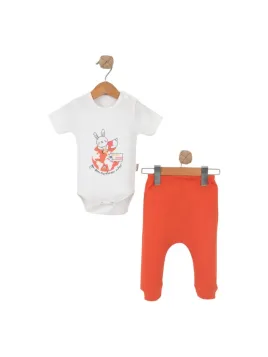 Baby bodysuit and pants set, RABBIT print, orange