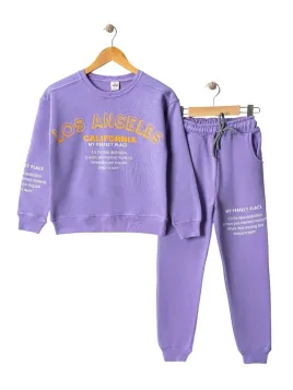 Girls' padded tracksuit with Los Angeles print, purple
