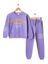 Girls' padded tracksuit with Los Angeles print, purple