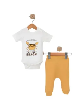 Baby bodysuit and pants set, CRAB print, yellow