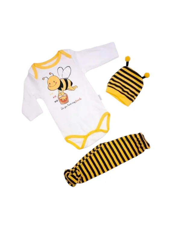 Set bebelusi, 3 piese, imprimeu BEBE ALBINA, galben
