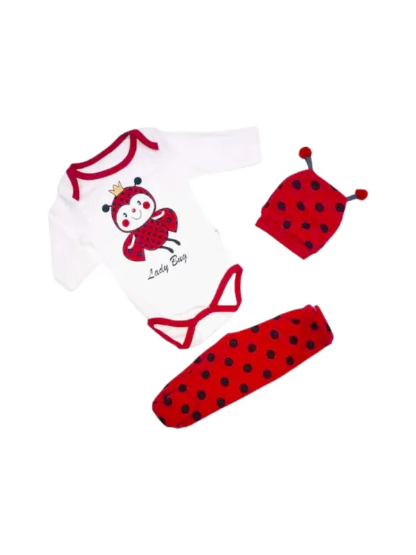 Baby set, 3 pieces, LADYBUG print, red