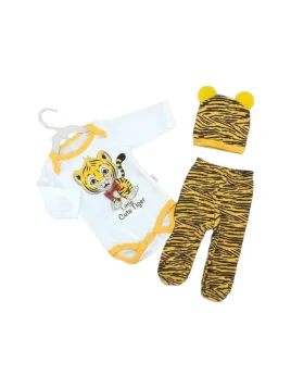 Baby set, 3 pieces, TIGER print, yellow