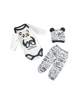 Set bebelusi, 3 piese, imprimeu PANDA, alb/negru