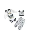 Baby set, 3 pieces, PANDA print, black/white