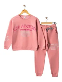 Girls' tracksuit, padded, Los Angeles model, pink