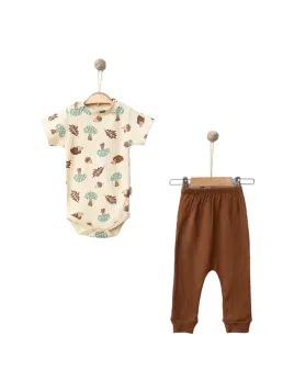 Set BODY si pantalonasi, imprimeuuri dragute, bej/maro
