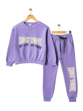 Girls' tracksuit, padded, New York model, purple