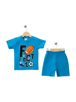 Boys' summer outfit, FOOTBALL ball print, blue