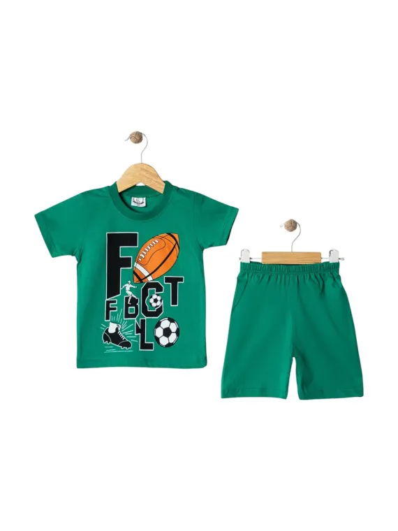 Compleu vara baieti, imprimeu minge FOOTBAL, verde