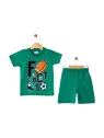 Compleu vara baieti, imprimeu minge FOOTBAL, verde
