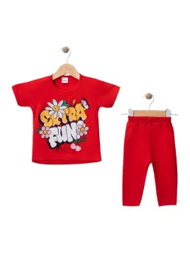 Girls' summer outfit, EXTRA FUN print, red