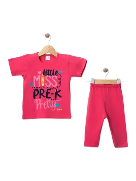 Girls' summer outfit, MISS PRETTY print, cyclam