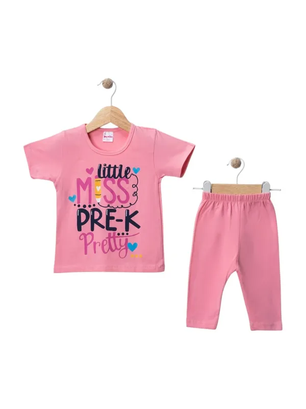 Girls' summer outfit, MISS PRETTY print, pink