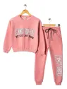 Girls' padded tracksuit with New York print, pink