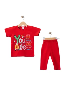 Girls' summer outfit, YOU ARE print, red
