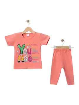 Girls' summer outfit, YOU ARE print, red
