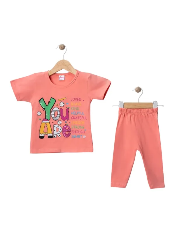 Girls' summer outfit, YOU ARE print, red