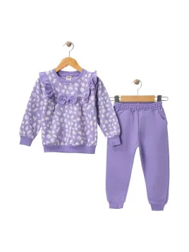 Girls' tracksuit with ruffles and bow, purple