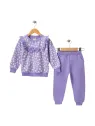 Girls' tracksuit with ruffles and bow, purple