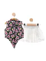 Girls' summer outfit, shirt and tulle skirt, Flower pattern, multicolor
