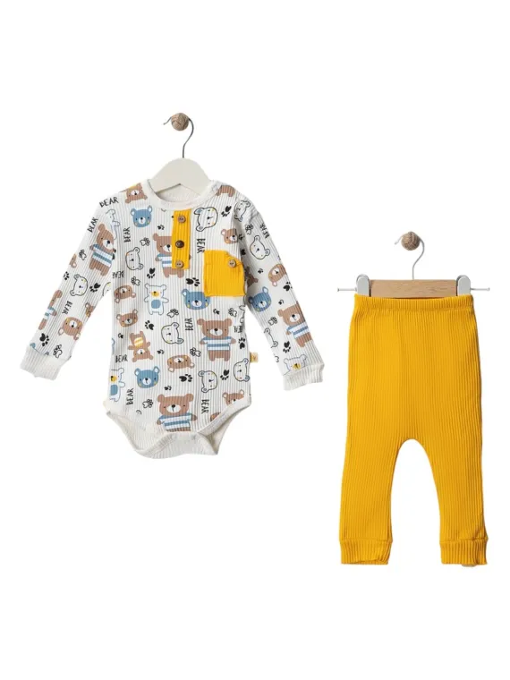 Compleu bebelusi, body si pantaloni lungi, Ursuleti, unisex