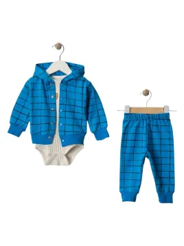 Baby boy set, 3 pieces, Checkered pattern, blue