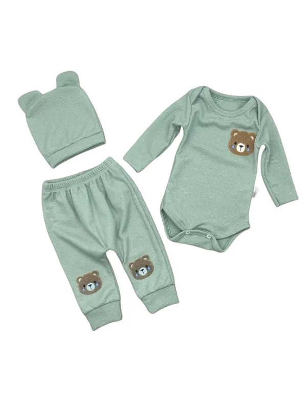 Baby set, 3 pieces, hat, URS print, green