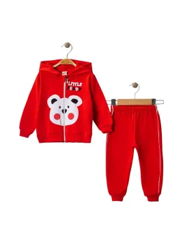 Baby girls' red tracksuit with hood and Teddy bear
