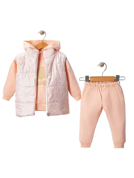 Winter outfit for little girl with vest and hoodie