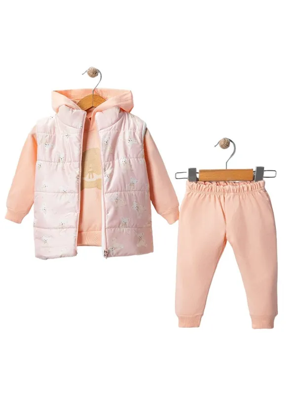 Winter outfit for little girl with vest and hoodie