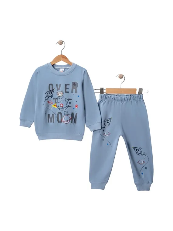 Trening baieti, bumbac, OVER THE MOON, culoare bleu