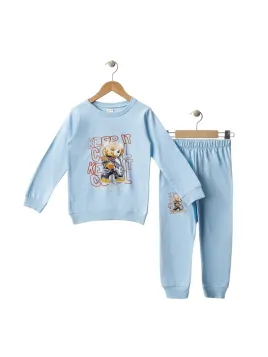 Trening baieti, imprimeu ursulet KEEP IT COOL, bumbac, bleu