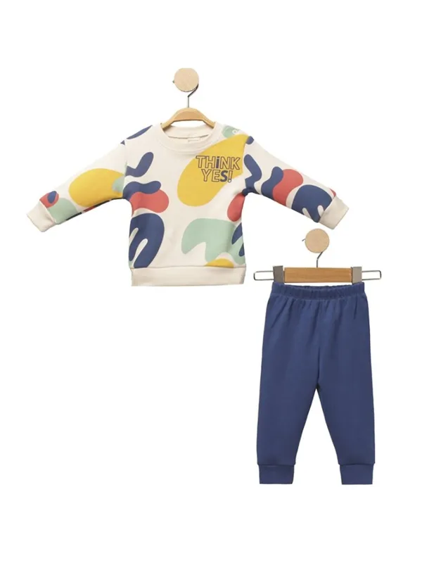Trening bebelusi baietei din bumbac, model Waves, bleumarin | Treninguri și Compleuri | MiniStyle - Haine pentru Copii si Bebelusi online