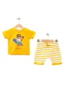 Baby boy summer outfit, cotton SURF UP BEAR print, yellow