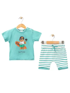 Baby boy summer set, Surf Up Bear print, green