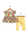 Compleu vara bebe fetita, tricou floral, colanti galbeni
