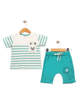 Baby boy summer outfit – bunny t-shirt and green pants