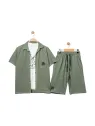 Set vara baieti, camasa, tricou si pantaloni scurti, verde inchis