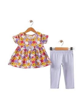Summer outfit for baby girls, floral t-shirt, purple pants