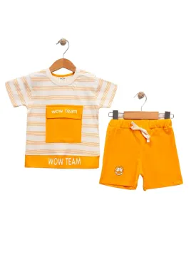 Baby boy's cotton outfit, with large pocket, yellow