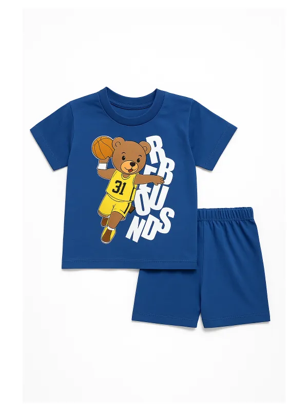 Boys' summer outfit, BASKET BEAR print, blue